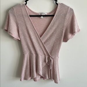 Caution To The Wind Pink Flutter Sleeve Wrap Top